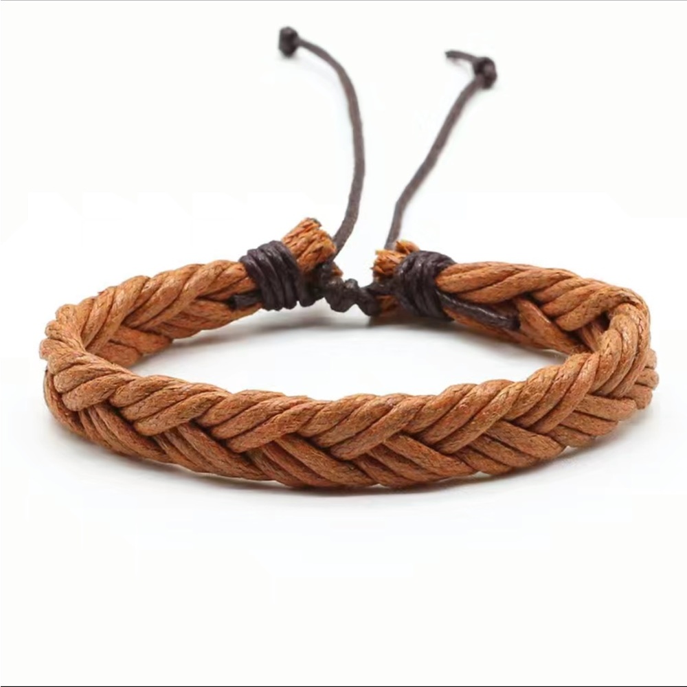 Light Brown Leather Woven Adjustable Size Bracelet